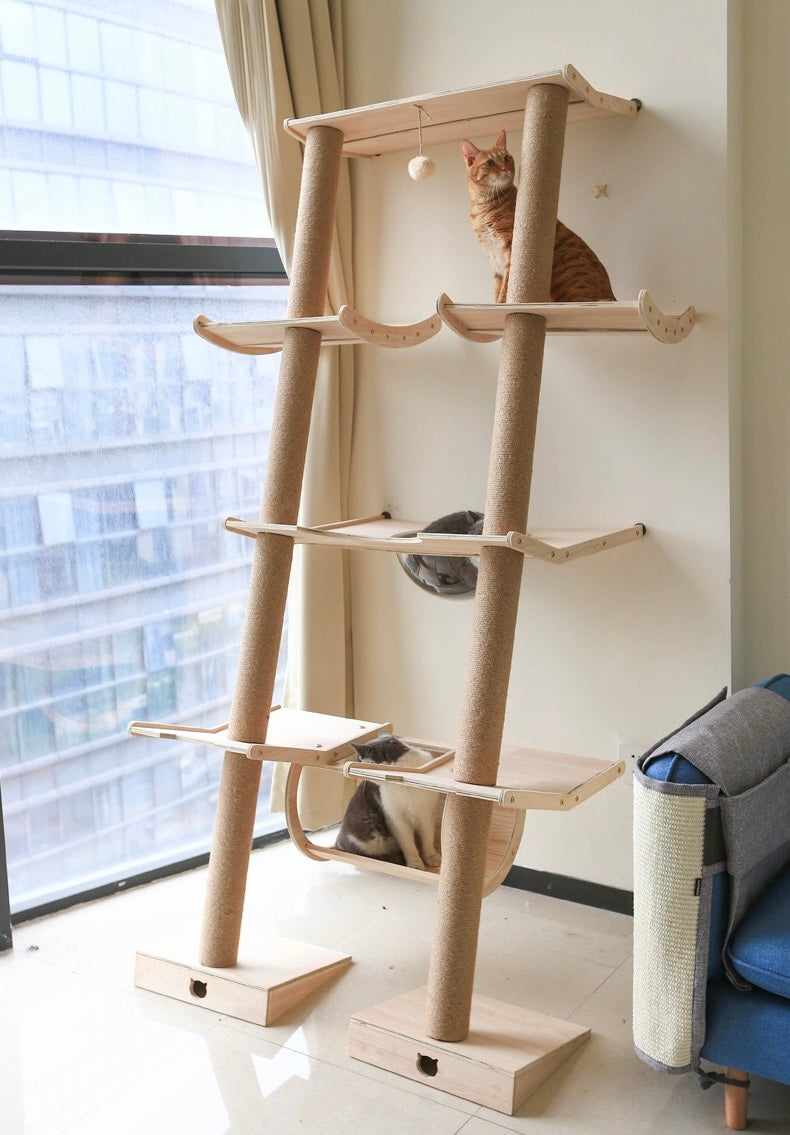 Twin Tower Premium Wooden Cat Tower Cat Tree Cat Scratcher
