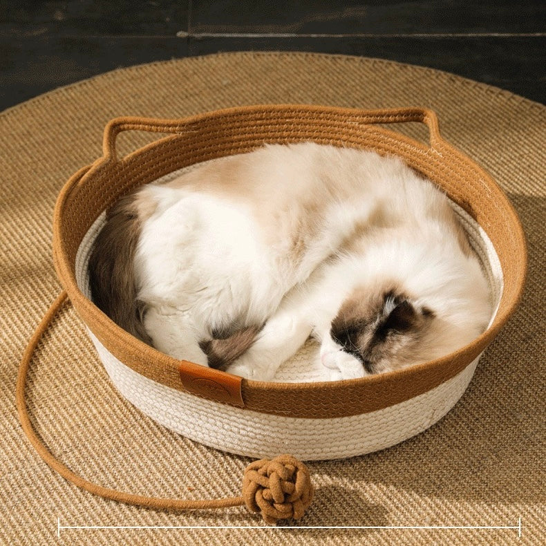 Cat Shape Bamboo Bed with Rope Ball