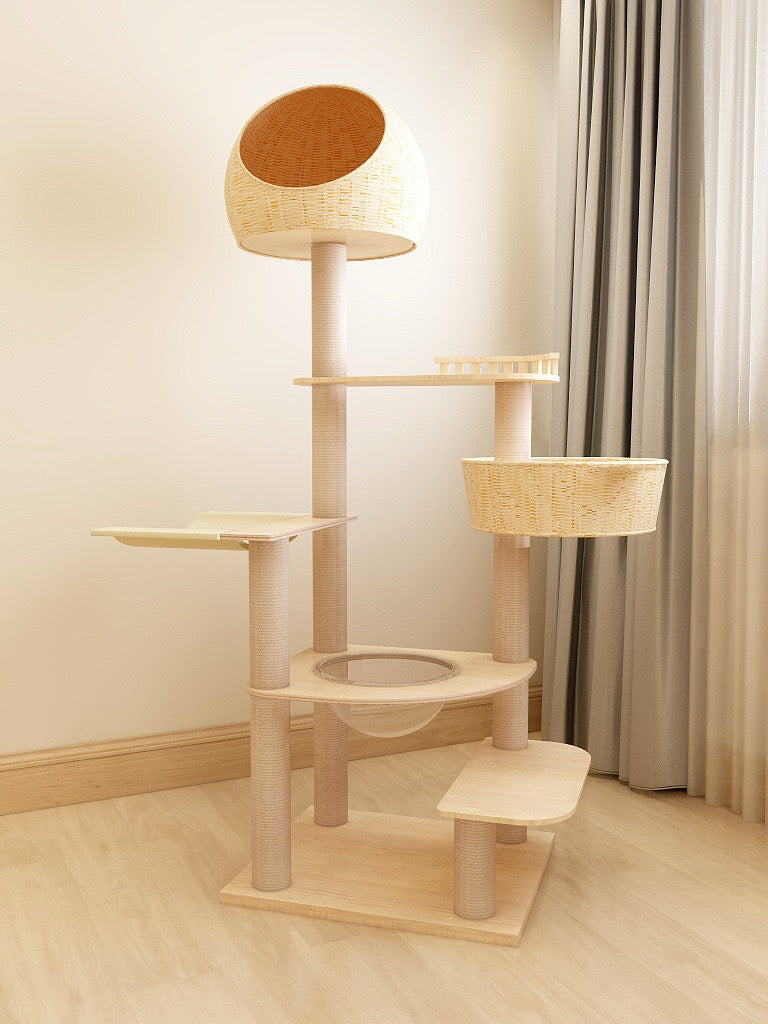 Bamboo Style Premium Wooden Cat Tower Cat Tree Cat Scratcher