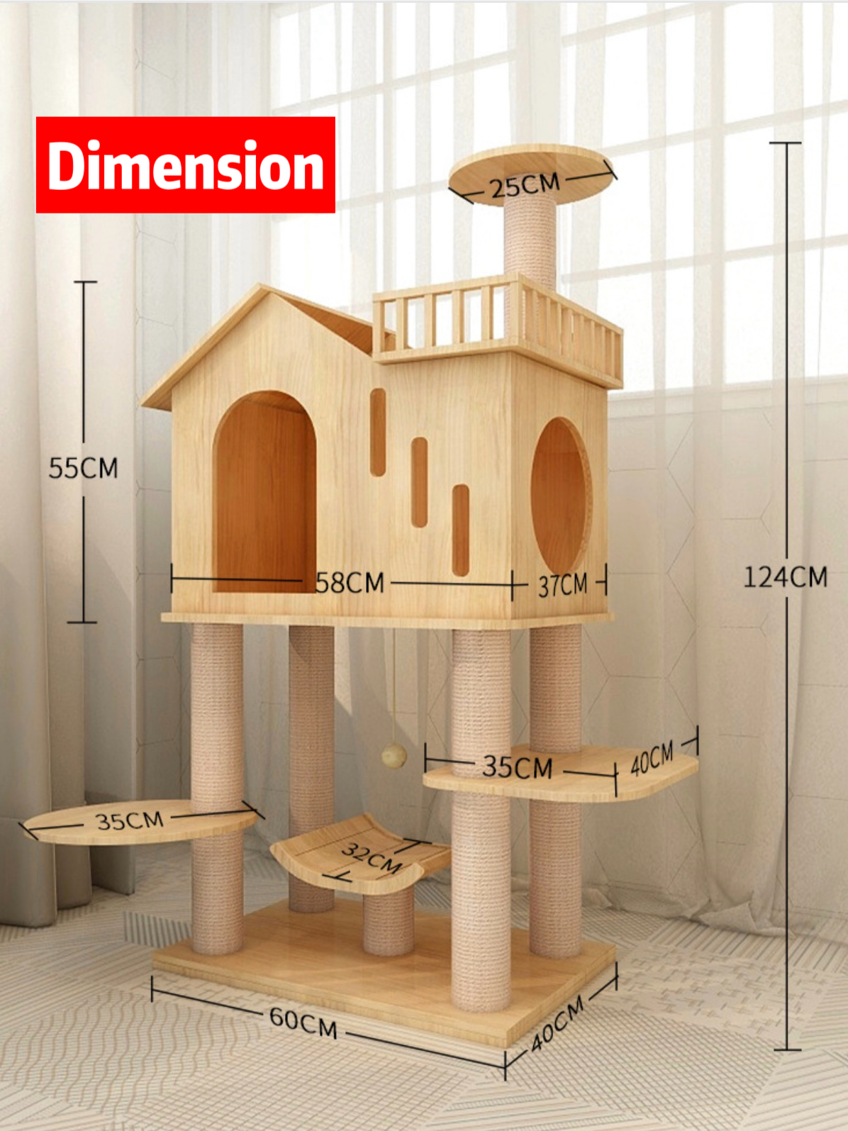 Cozy Little Tree House Premium Wooden Cat Tower Cat Tree Cat Scratcher