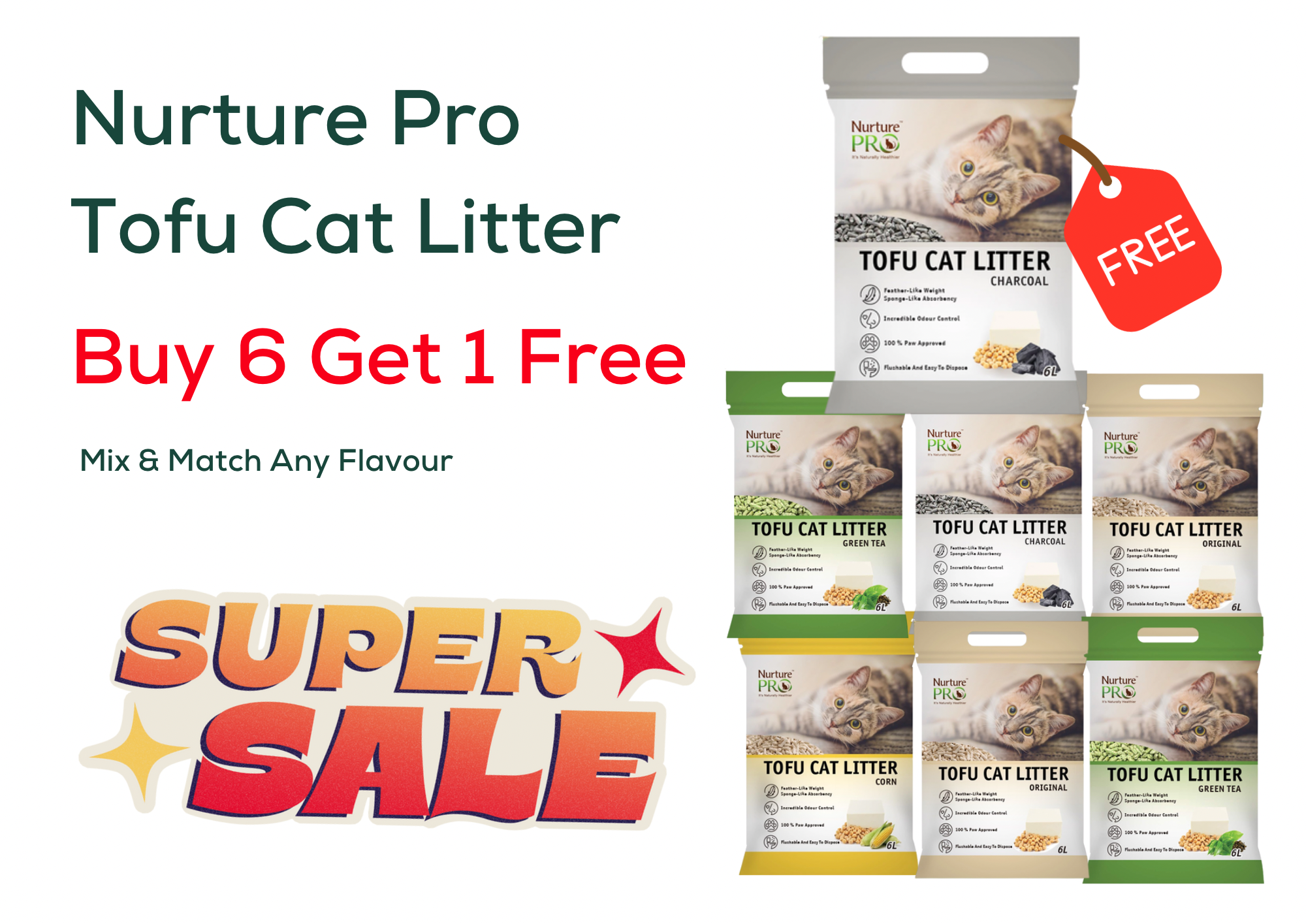 [Buy 6 Get 1 Free] Nurture Pro Tofu Cat Litter (Total 42L)