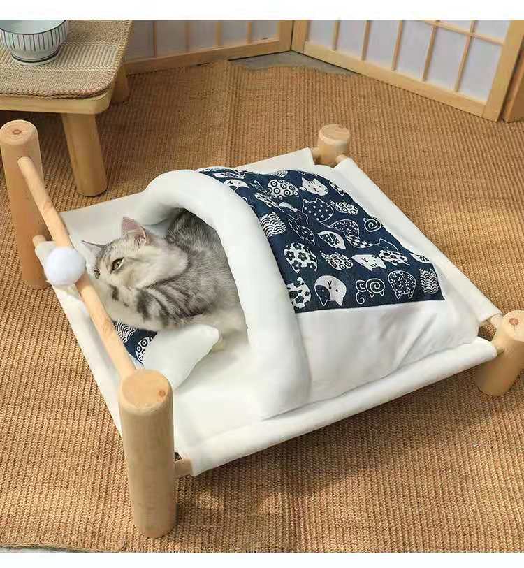 Sleeping Bag with Wooden Bed Frame for Cat & Dog