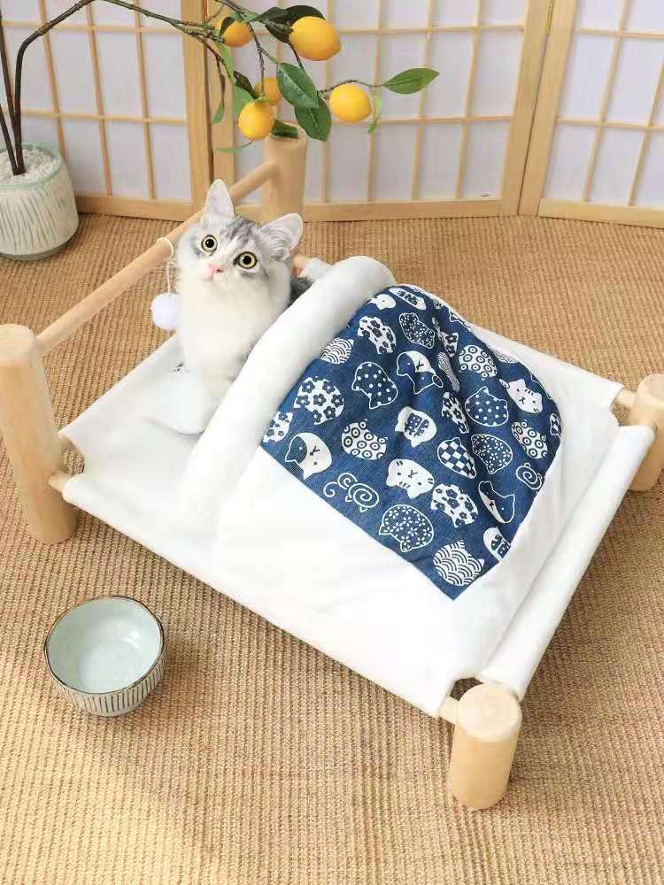 Sleeping Bag with Wooden Bed Frame for Cat & Dog
