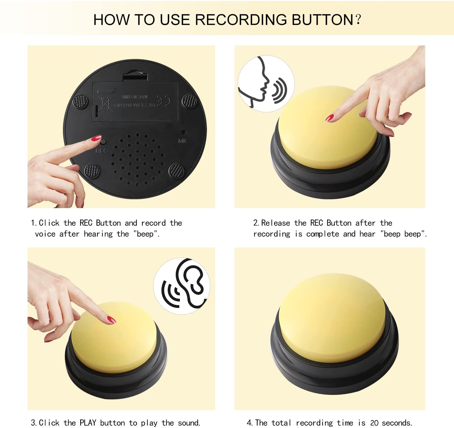 Voice Recording Button Set, 4 Dog Buttons for Communication Pet Training Buzzer