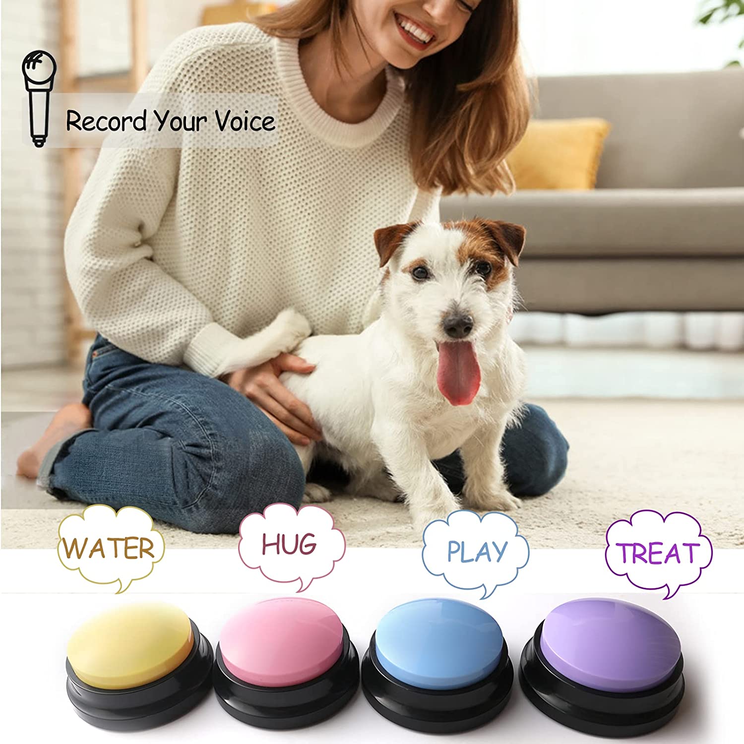 Voice Recording Button Set, 4 Dog Buttons for Communication Pet Training Buzzer