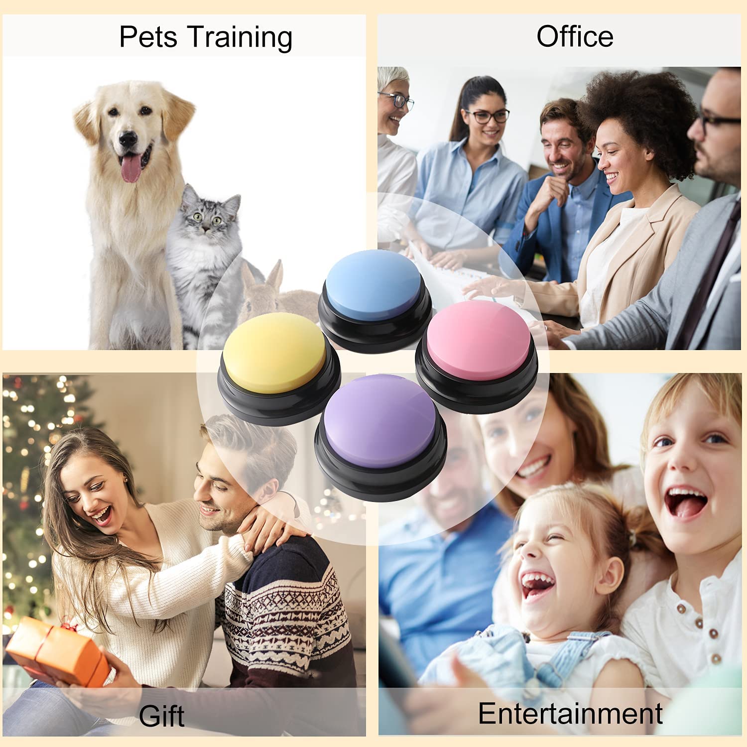 Voice Recording Button Set, 4 Dog Buttons for Communication Pet Training Buzzer