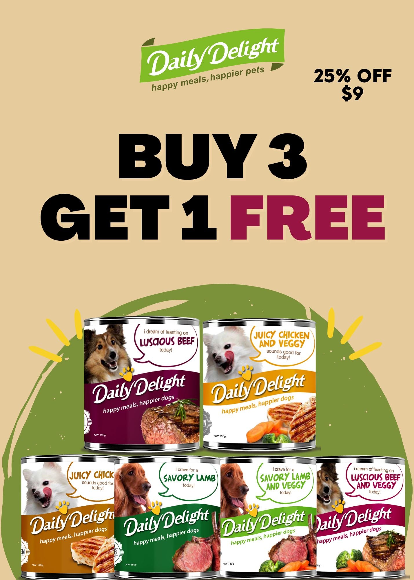 [Buy 3 Get 1 Free] Daily Delight Juicy Canned Dog Food 375g
