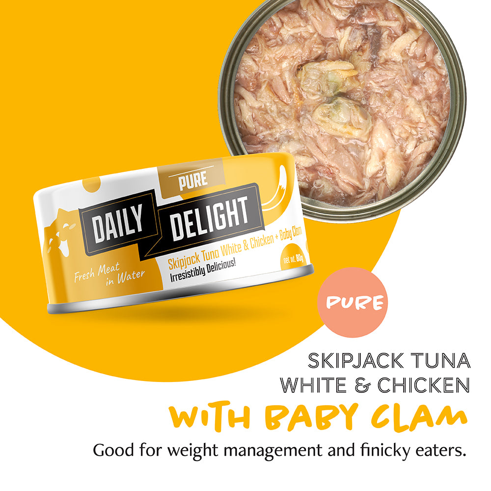 Daily delight Pure Skipjack Tuna White & Chicken with Baby Clam 80g