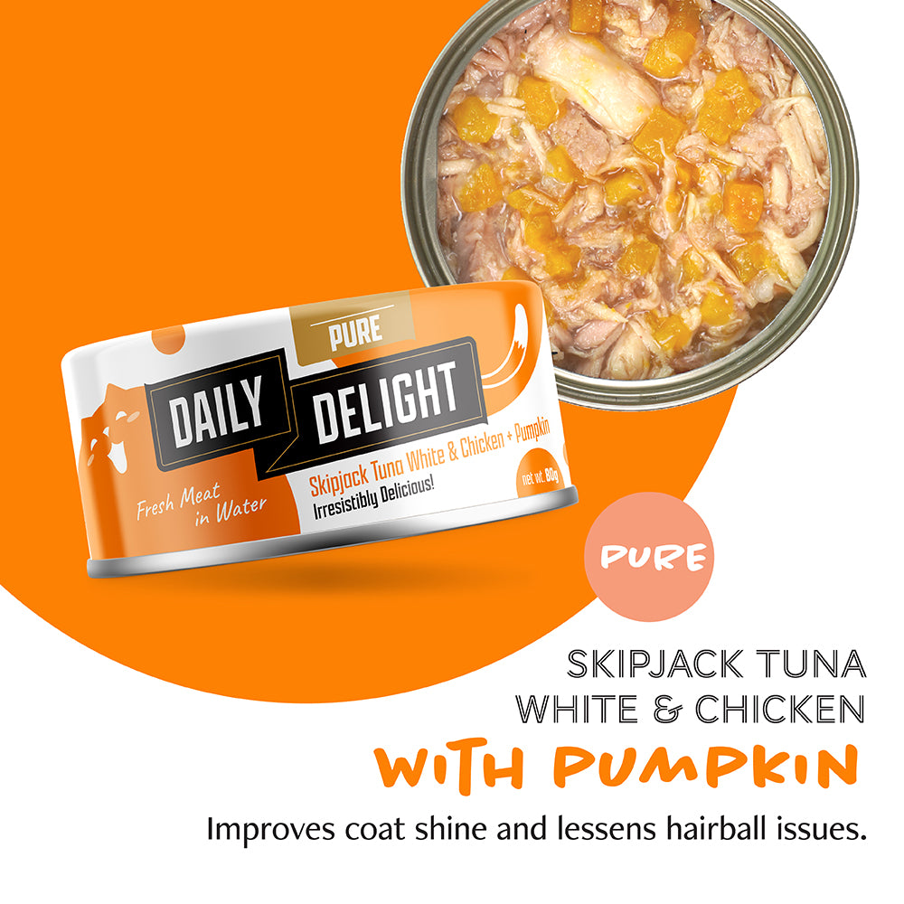 Daily Delight Pure Skipjack Tuna White & Chicken with Pumpkin Canned Cat Food 80g