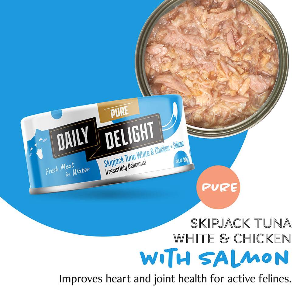 Daily Delight Pure Skipjack Tuna White & Chicken with Salmon Canned Cat Food 80g