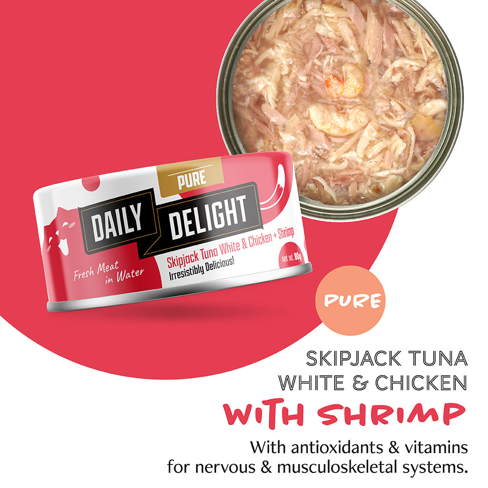 Daily Delight Pure Skipjack Tuna White & Chicken with Shrimp Canned Cat Food 80g