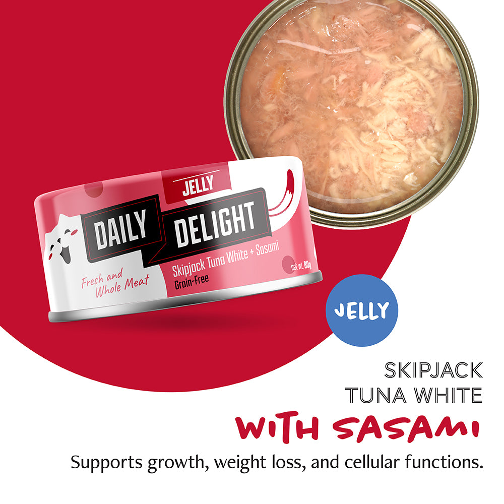 Daily Delight Jelly Skipjack Tuna White with Sasami Canned Cat Food 80g