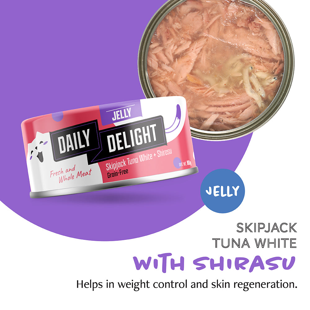 Daily Delight Jelly Skipjack Tuna White with Shirasu Canned Cat Food 80g