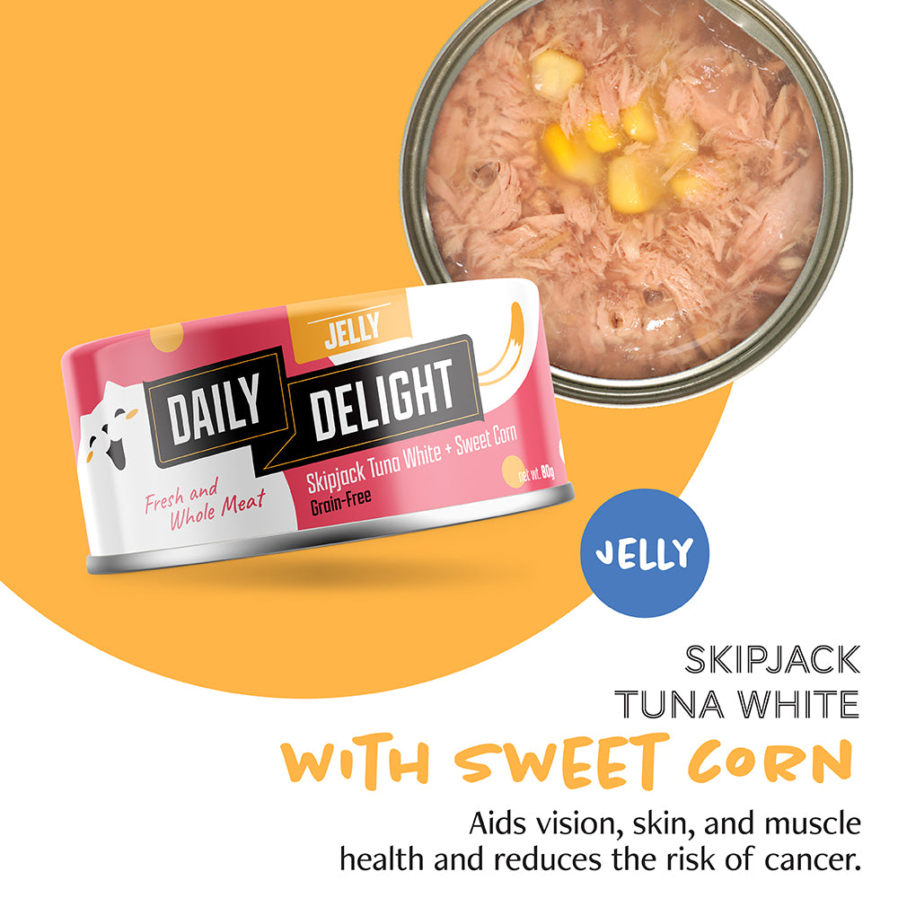 Daily Delight Jelly Skipjack Tuna White with Sweet Corn Canned Cat Food 80g