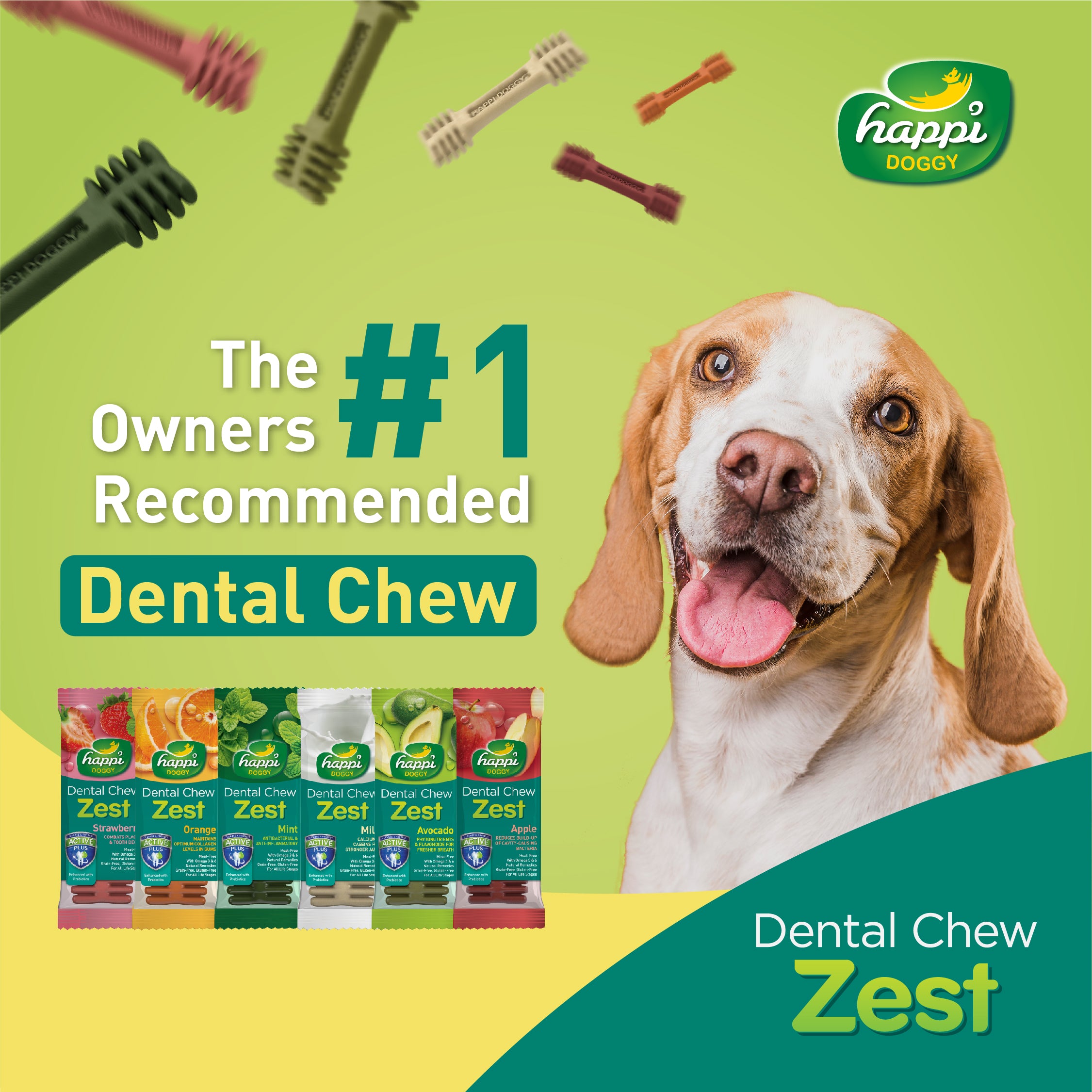 Happi Doggy Apple Dental Chew Zest 4" Box (50 pcs)