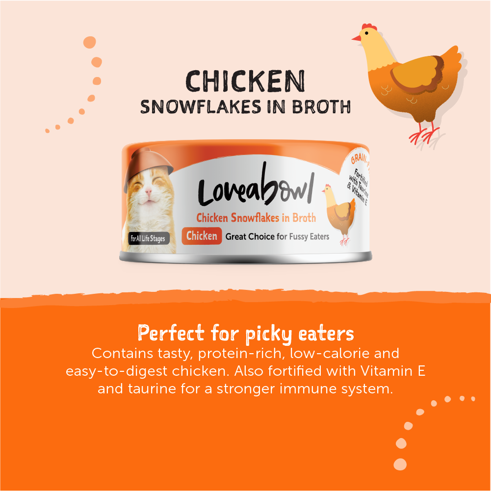 [Buy 5 Get 1 Free]  Loveabowl Chicken Snowflakes & Tuna in Broth Cat Wet Food 70g