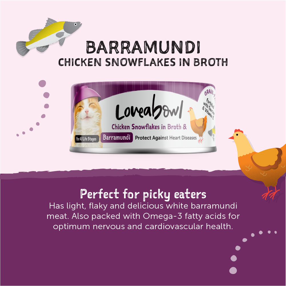 Loveabowl Chicken Snowflakes in Broth with Barramundi Cat Wet Food 70g