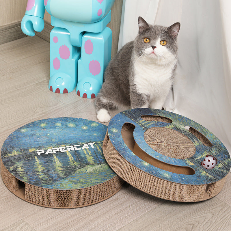 Papercat Cat Scratcher Cat Bed with Bell 3 in 1 Circle Shape