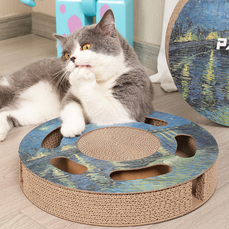 Papercat Cat Scratcher Cat Bed with Bell 3 in 1 Circle Shape