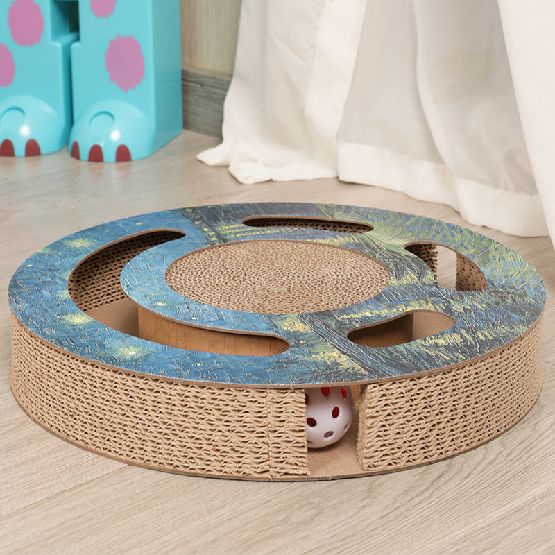 Papercat Cat Scratcher Cat Bed with Bell 3 in 1 Circle Shape