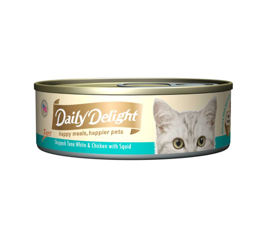 Daily Delight Pure Skipjack Tuna White & Chicken with Squid Canned Cat Food 80g