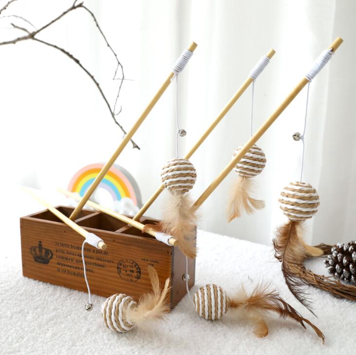 Cat Teaser Wooden Stick Toys Cat Mice Interactive Toy