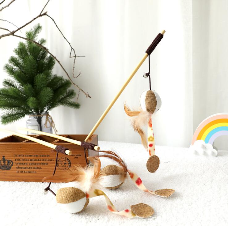 Cat Teaser Wooden Stick Toys Cat Mice Interactive Toy