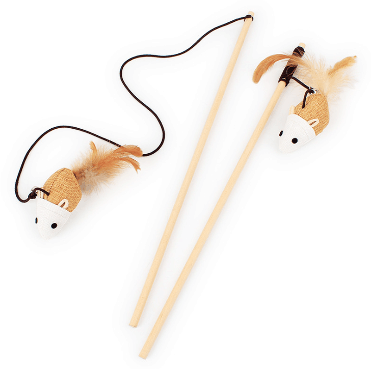 Cat Teaser Wooden Stick Toys Cat Mice Interactive Toy