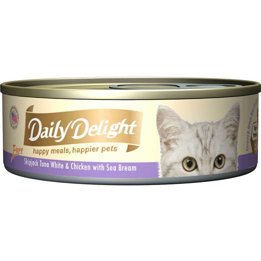 Daily Delight Pure Skipjack Tuna White & Chicken with Sea Bream Canned Cat Food 80g