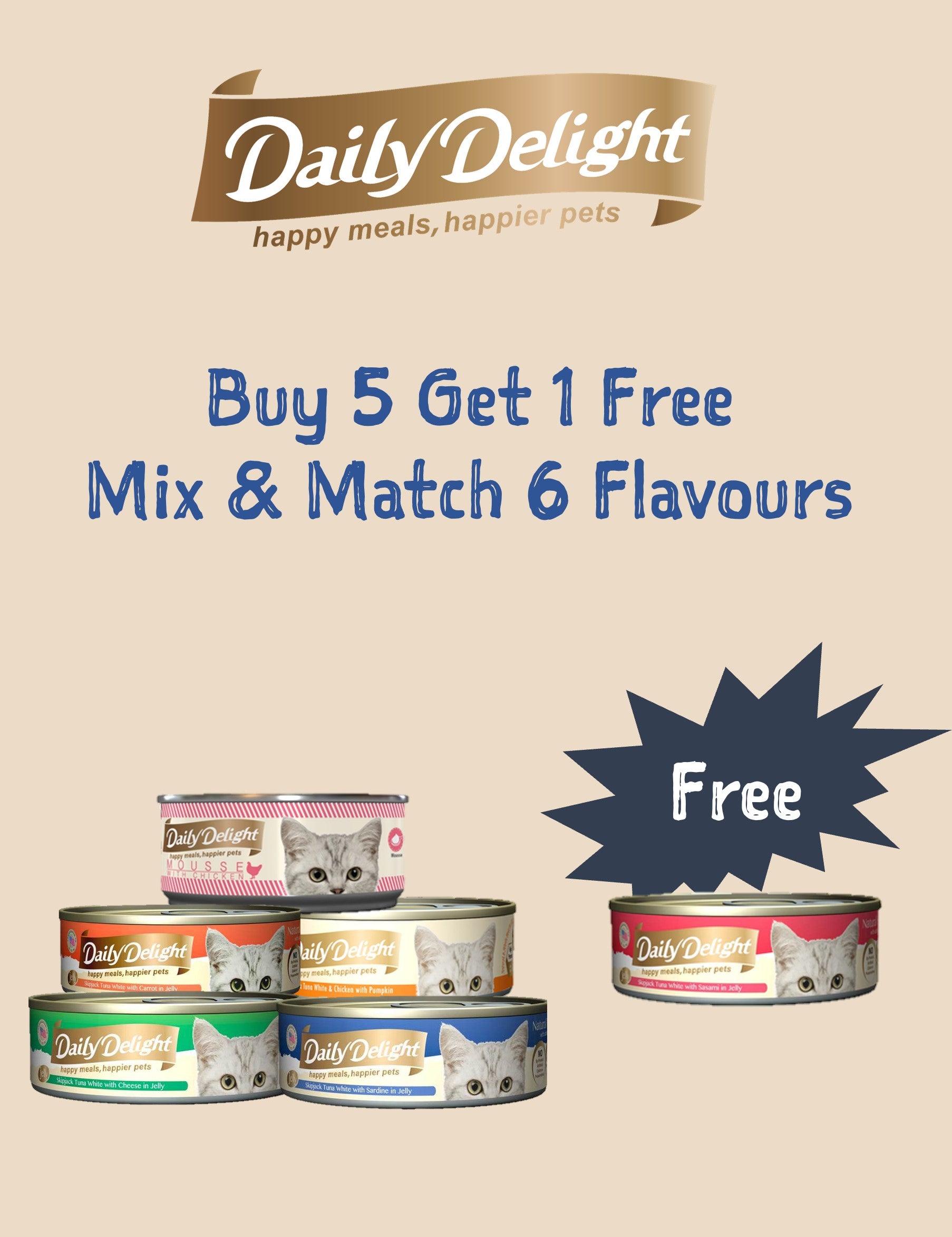 [Buy 5 Get 1 Free] Daily Delight Canned Cat Food 80g