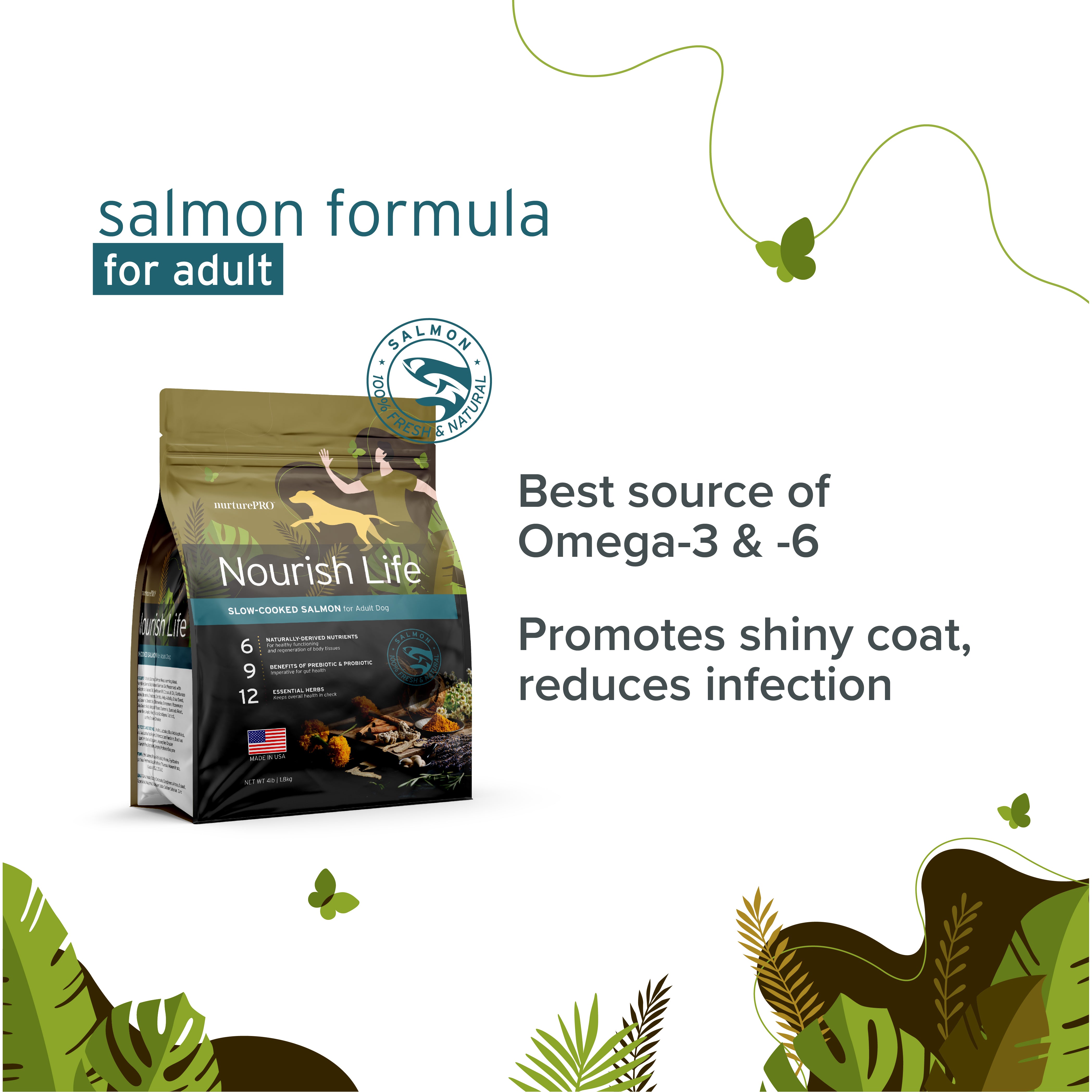 Nurture Pro Nourish Life Salmon Formula for Adult Dog Dry Food (3 sizes)