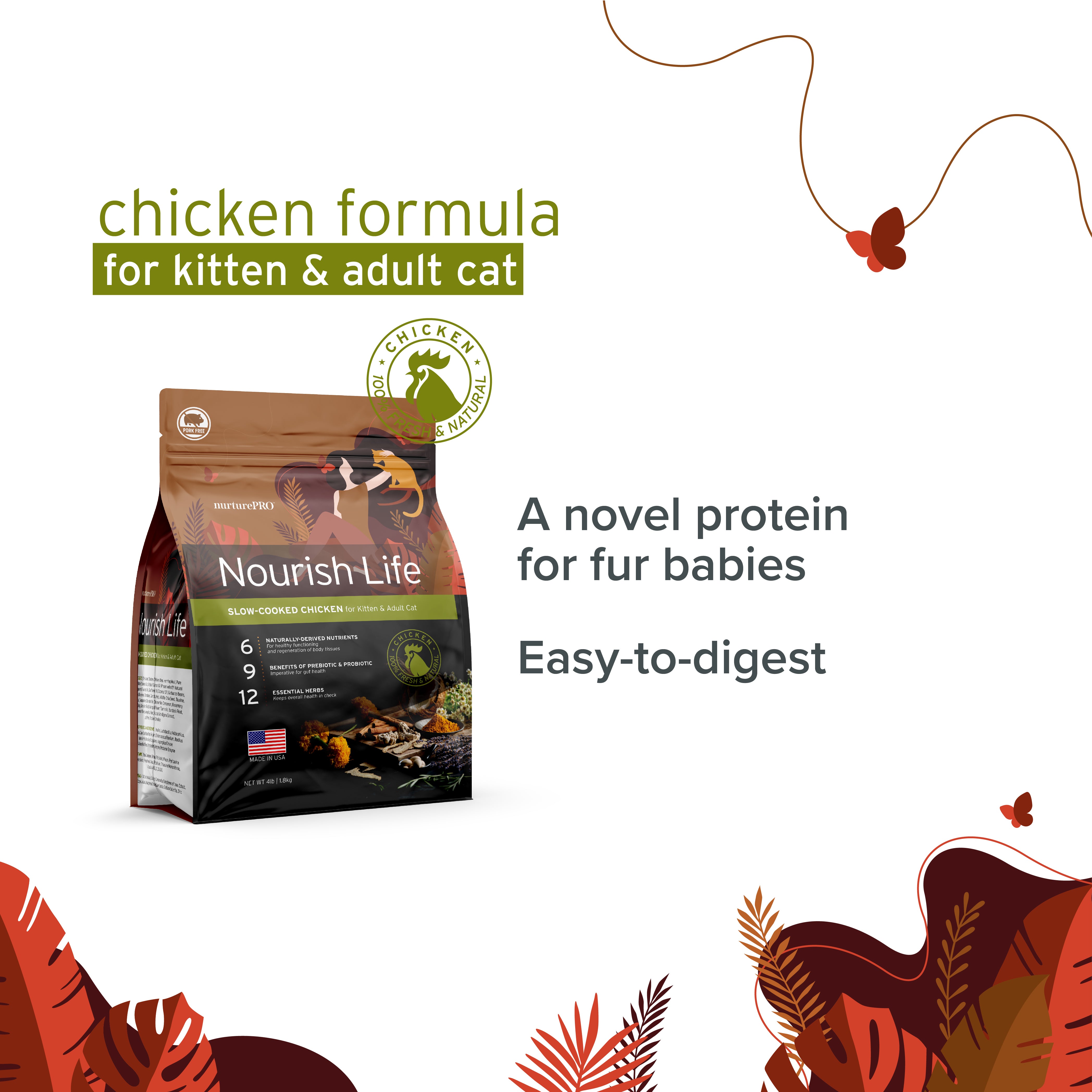 Nurture Pro Nourish Life Chicken Formula for Kittens & Adults (2 sizes)