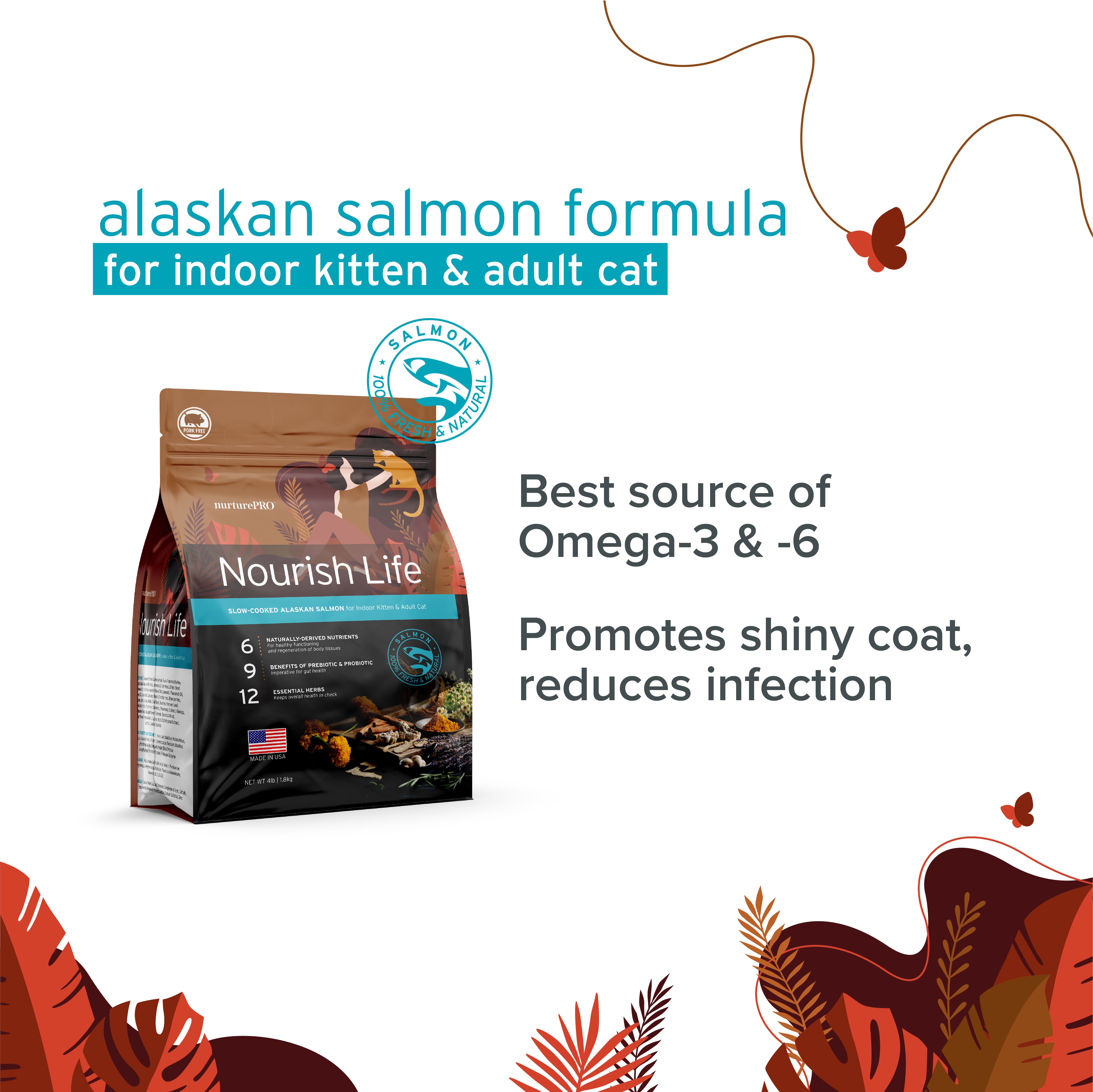 Nurture Pro Nourish Life Alaskan Salmon Formula for Indoor Cat Dry Food (2 sizes)