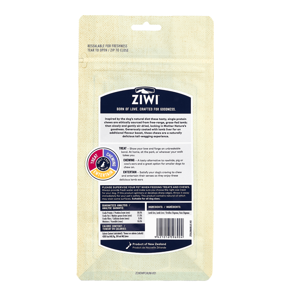 Ziwipeak Lamb Ears Air Dried Dog Treats 60g