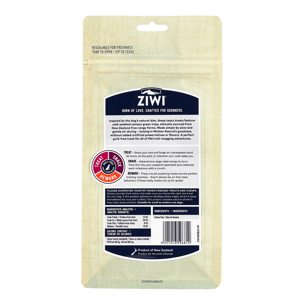 Ziwipeak Venison Green Tripe Air Dried Dog Treats 70g