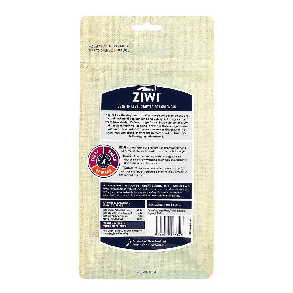 Ziwipeak Venison Lung & Kidney Air Dried Dog Treats 60g